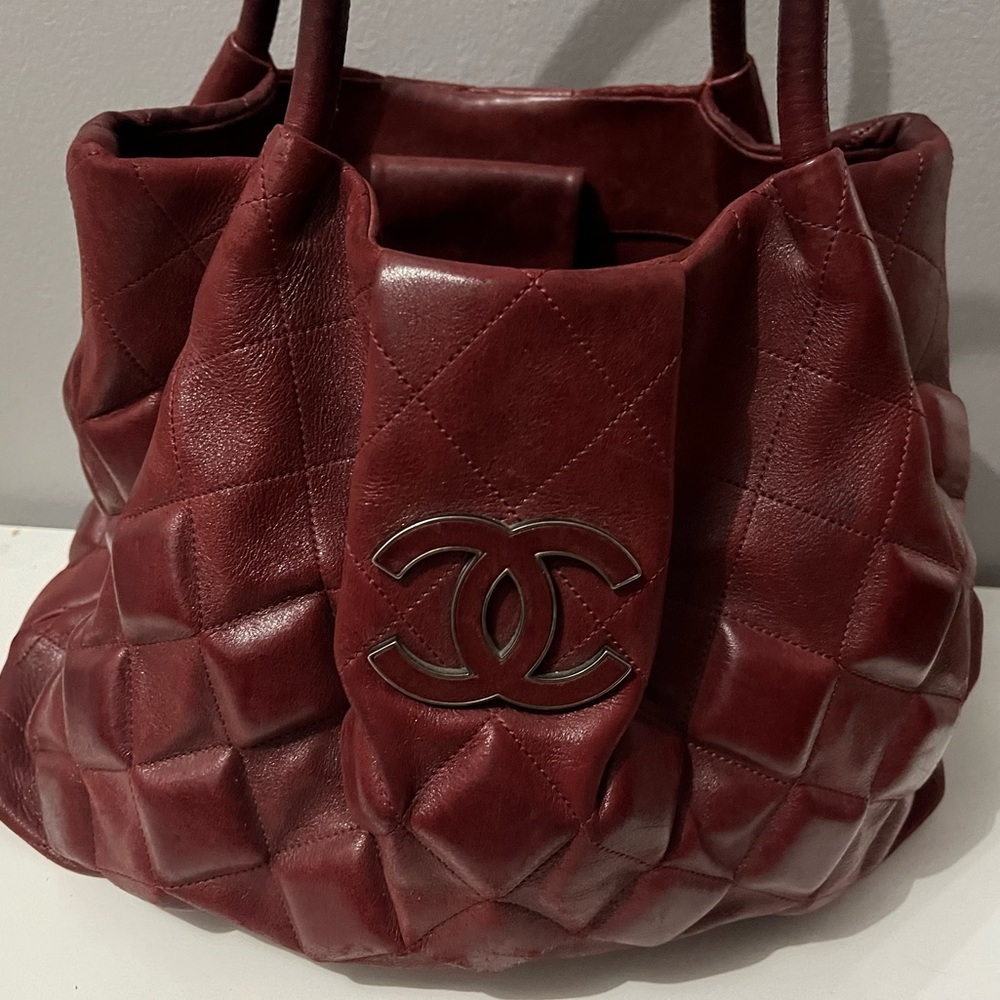Large Burgundy large tote Preloved Chanel Bag.